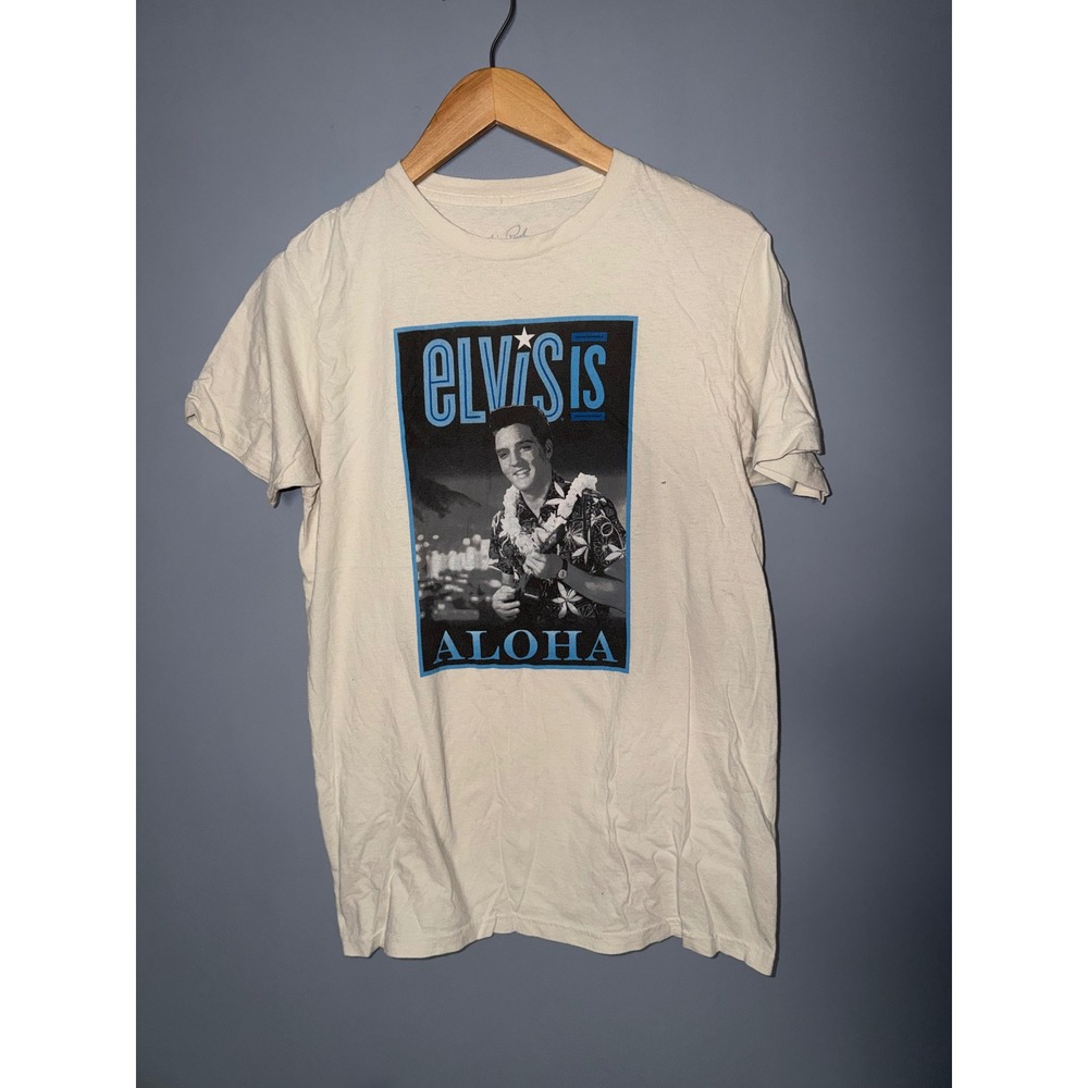 Elvis Presley Hawaii Blue Hawaii Aloha Graphic T-Shirt Cream Mens Medium M
